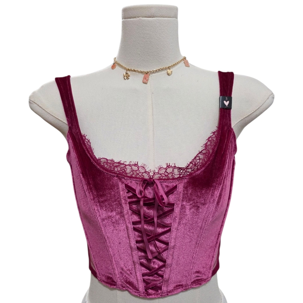 Victorias secret velvet and embroidered lace up corset bundle - green, pink,blue - Picture 4 of 6